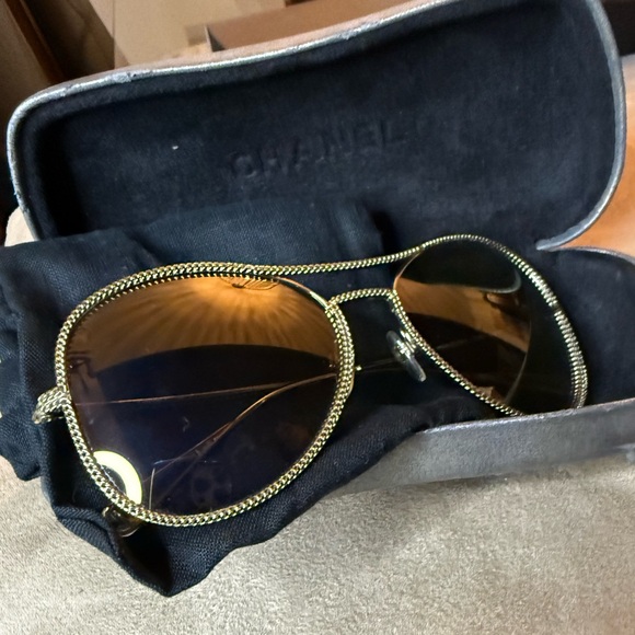 CHANEL Accessories - 🔥🔥 RARE CHANEL VNTG CHAMPAGNE GOLD  METAL ROPE AVIATOR STYLE SUNGLASSES